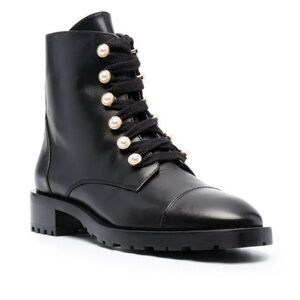 Stuart Weitzman reysen black pearl leather combat boots